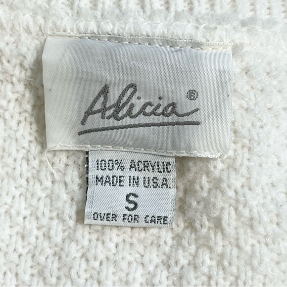 VINTAGE Classic cable knit sweater cardigan button front white 80s basic staple - Picture 8 of 10